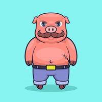 Ilustración de vector de dibujos animados de cerdo gángster