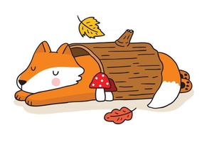 Cartoon cute hand draw fox sleep in log, Autumn vector. vector