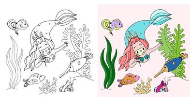 vector illustration with a unicorn mermaid