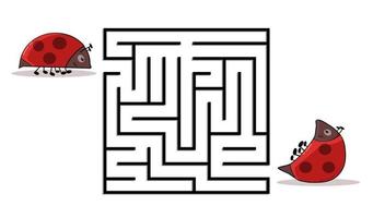 Square maze labyrinth with cartoon characters. Cute ladybug. vector