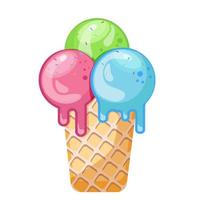 bolas de helado en el cono de galleta. vector plano