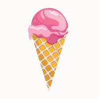 Ice cream ball in the waffle cone. Vector flat illustration