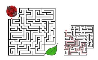 Square maze labyrinth with cartoon characters. Cute ladybug. vector