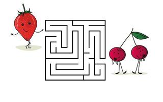 Square maze labyrinth with cartoon characters. Cute berries strawberry vector