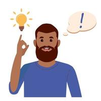 Problem solving concept. Black beard man thinks and solves a problem vector