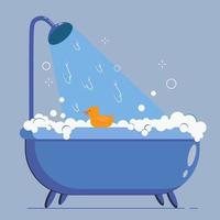 Bathtime vector illustration with bathtub and yellow rubber duck