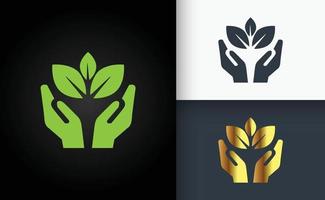 diseño de logotipo natural hoja verde dorada y negra vector