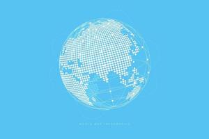 Simple Globe shape, World map created from dots on blue background. vector