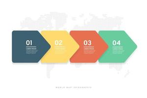 Abstract minimal arrows design with world map background infographic. vector