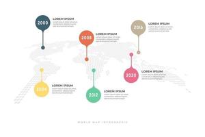 Business timeline with world map background infographic template. vector