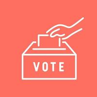 Hand putting paper in the voting box. Vote line icon. vector