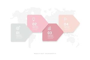 Abstract minimal arrows design with world map background infographic. vector