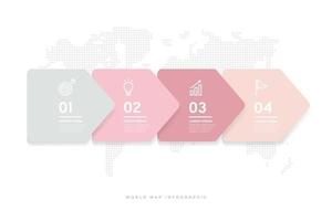 Abstract minimal arrows design with world map background infographic. vector