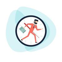 Businessman running away in clock. Control time. vector