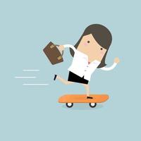 Businesswoman on skateboard with briefcase. vector