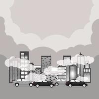 contaminación del aire con rascacielos, coches en hora punta. vector