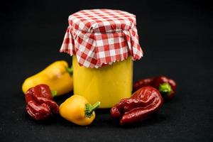 homemade extra hot mustard with chilli pepper photo