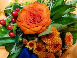 Bridal bouquet with different flowers photo