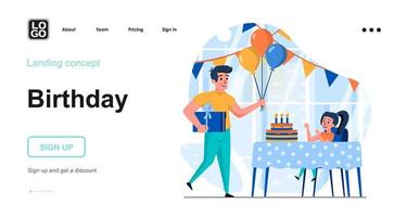 Birthday web concept landing page template vector