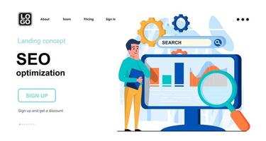 Seo optimization web concept landing page template vector