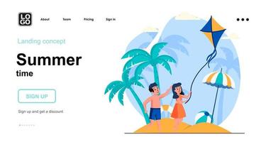 Summer time web concept landing page template vector