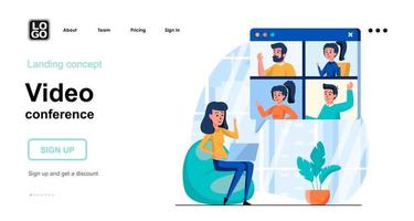 Video conference web concept landing page template vector