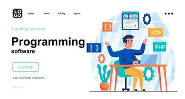 Programming software web concept landing page template vector