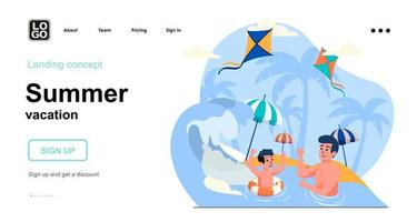 Summer vacation web concept landing page template vector