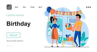 Birthday web concept landing page template vector