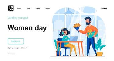 Women day web concept landing page template vector