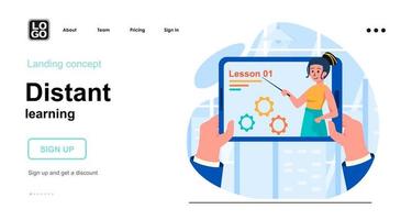 Distant learning web concept landing page template vector