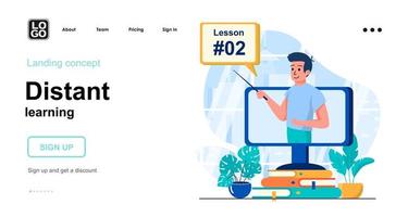 Distant learning web concept landing page template vector