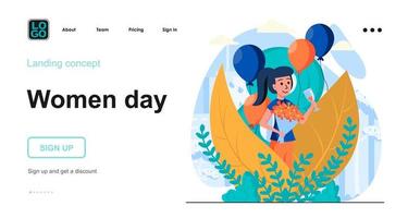 Women day web concept landing page template vector