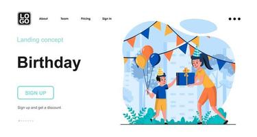 Birthday web concept landing page template vector