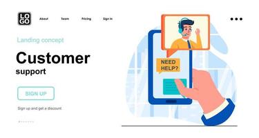Customer support web concept landing page template vector