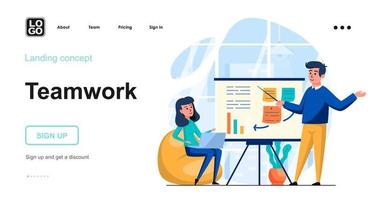 Teamwork web concept landing page template vector