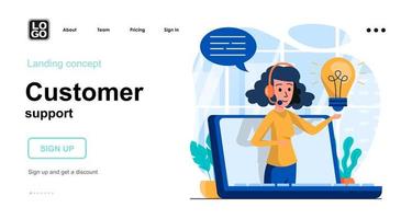 Customer support web concept landing page template vector