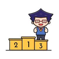 Cute boy student standing on podium icon vector illustration