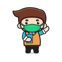 Cute teacher wearing mask  cartoon vector icon illustration