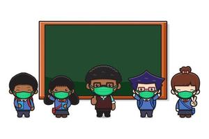 Cute teacher and students in classroom with illustration vector
