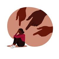 Bullying concept. Hands of people point to the girl. vector