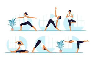 Young woman practices yoga. Physical and spiritual practice. vector