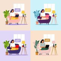 Working, studying, education, work from home concept. vector