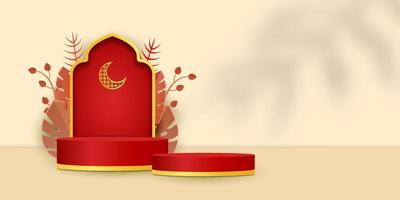 3d islamic display podium decoration background vector