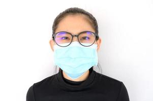Asian woman worring and wearing mask for protect bad air pollution or virus