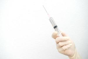 Close up of Nurse or Doctor hand holding a plastic Syringe in hand