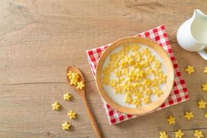 Whole grain cereals with fresh milk for breakfast photo