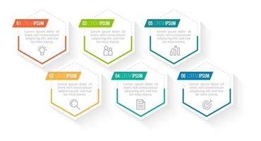 Plantilla de infografía de seis opciones para presentación. vector