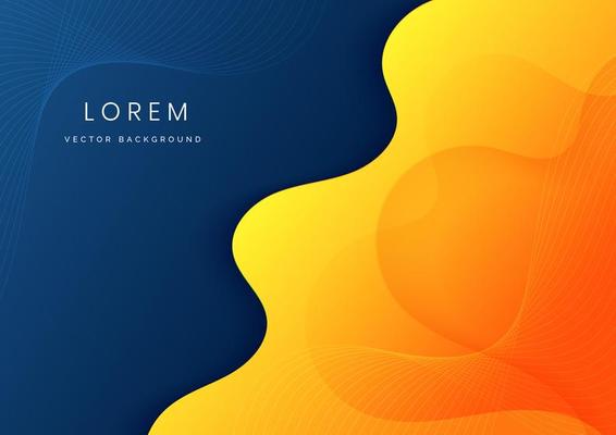 Abstract modern yellow and orange fluid shape on dark blue background.