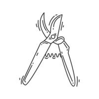 Gardening pruner hand drawn icon, outline black vector